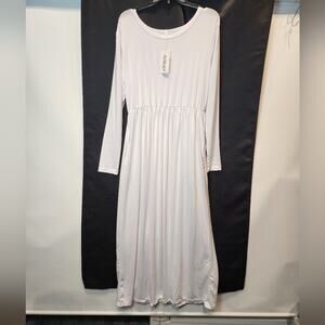 New White Maxi Sleeve Casual T-Shirt Dress‎ Soft Pockets Stretch Dress Size XL